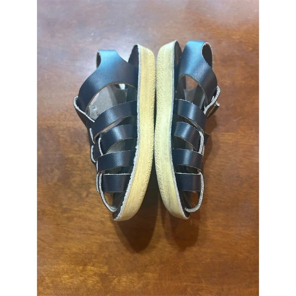 Toddlers Sun-San Salt-Water Blue Leather Fisherman Sandals Buckle Strap Size 8